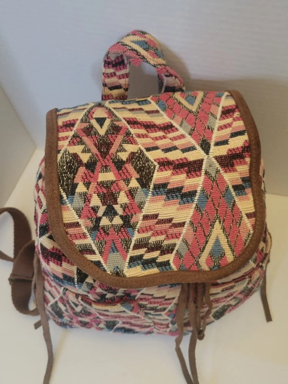 American Eagle Outfitters Aztec Tribal Tapestry Mini Backpack Suede